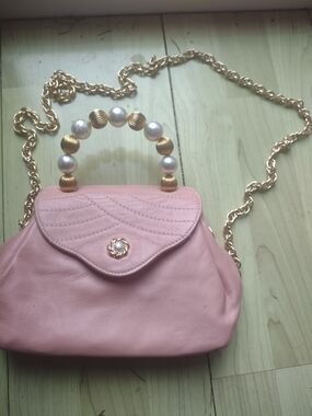 Women's Pink Pearl-Handle Shoulder Bag